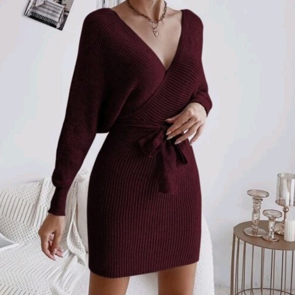 KIMONO SWEATER DRESS - Burgundy - Picture 3 of 7